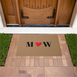 Customize Couple initials A Loves B red heart Door Doormat