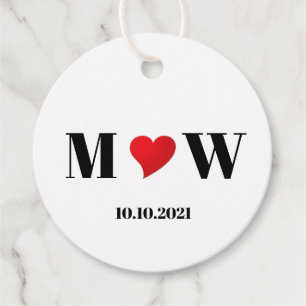 Customize Couple initials A Loves B red heart Favour Tags