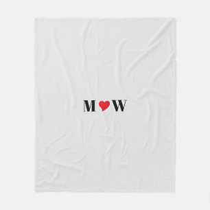 Customize Couple initials A Loves B red heart grey Fleece Blanket