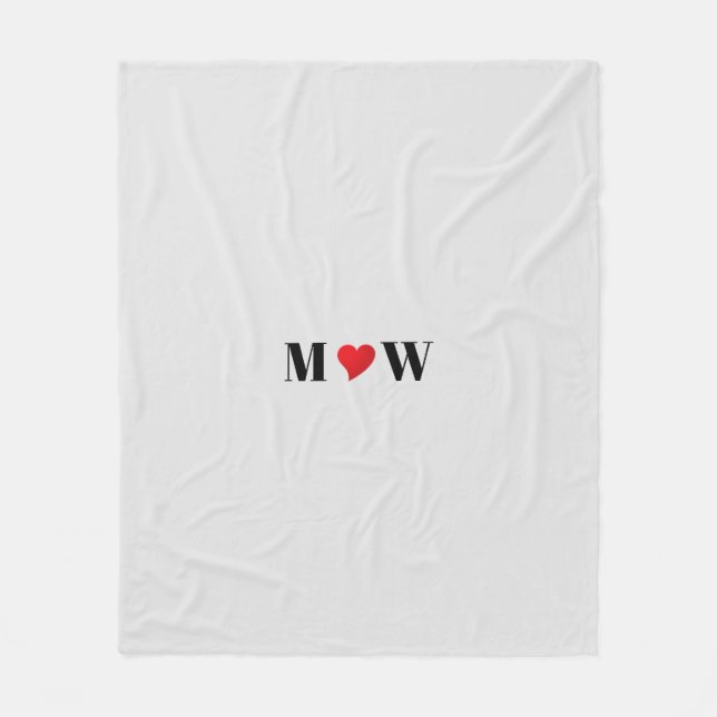 Customize Couple initials A Loves B red heart grey Fleece Blanket (Front)