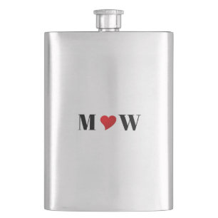 Customize Couple initials A Loves B red heart Hip Flask