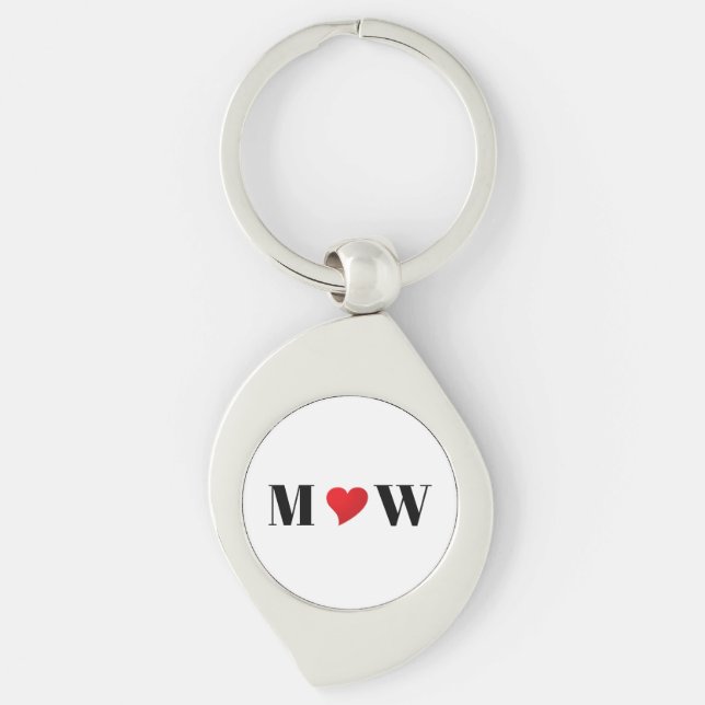 Customize Couple initials A Loves B red heart Keychain (Front)