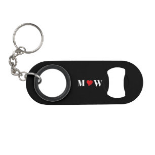 Customize Couple initials A Loves B red heart Keychain Bottle Opener