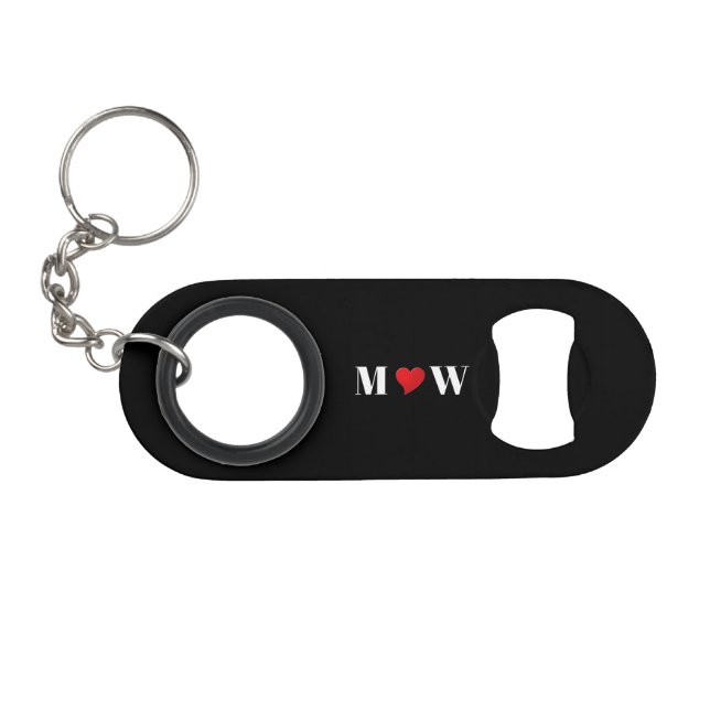 Customize Couple initials A Loves B red heart Keychain Bottle Opener (Front (Horizontal))
