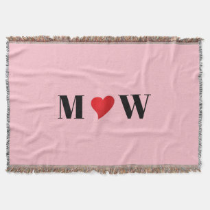 Customize Couple initials A Loves B red heart pink Throw Blanket