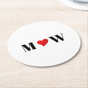 Customize Couple initials A Loves B red heart Round Paper Coaster