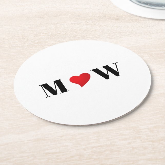 Customize Couple initials A Loves B red heart Round Paper Coaster (Angled)