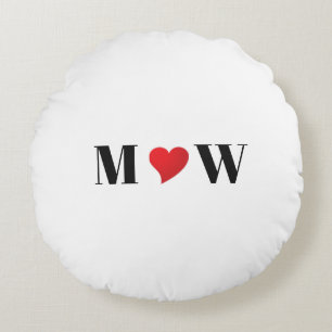 Customize couple initials A Loves B red heart Round Pillow