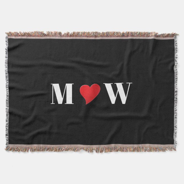 Customize Couple initials A Loves B red heart Throw Blanket (Front)