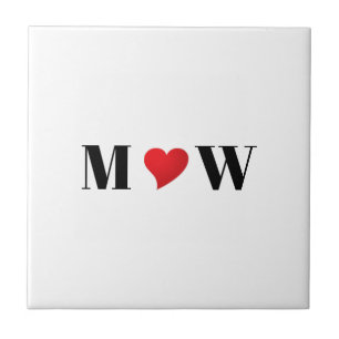 Customize Couple initials A Loves B red heart Tile