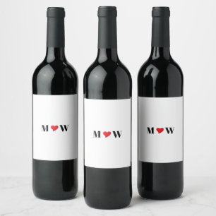 Customize Couple  initials A Loves B red heart Wine Label