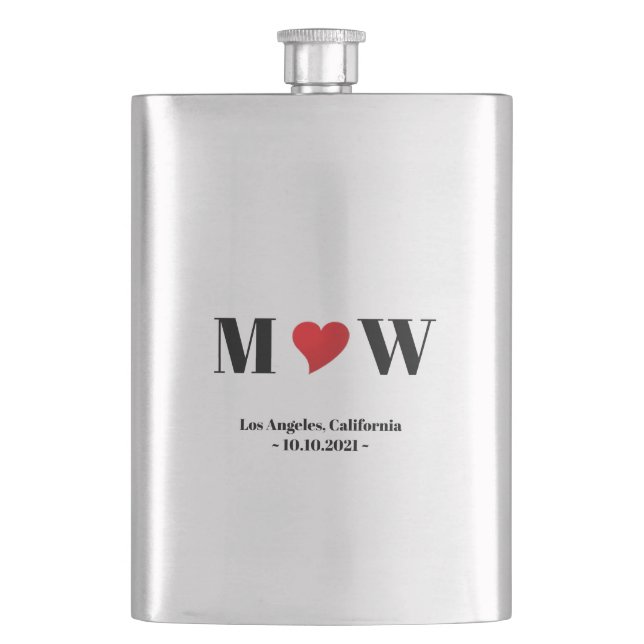 Customize Couple initials red heart Wedding Favour Hip Flask (Front)