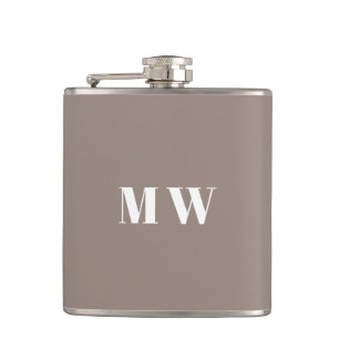 Customize Couple initials Wedding Favours greige Hip Flask