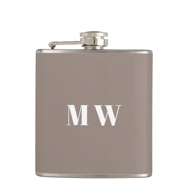 Customize Couple initials Wedding Favours greige Hip Flask (Front)