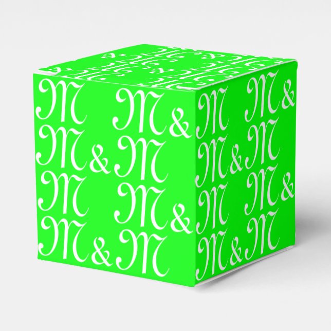 Customize couple's Initials monogram neon green Favor Box (Front Side)