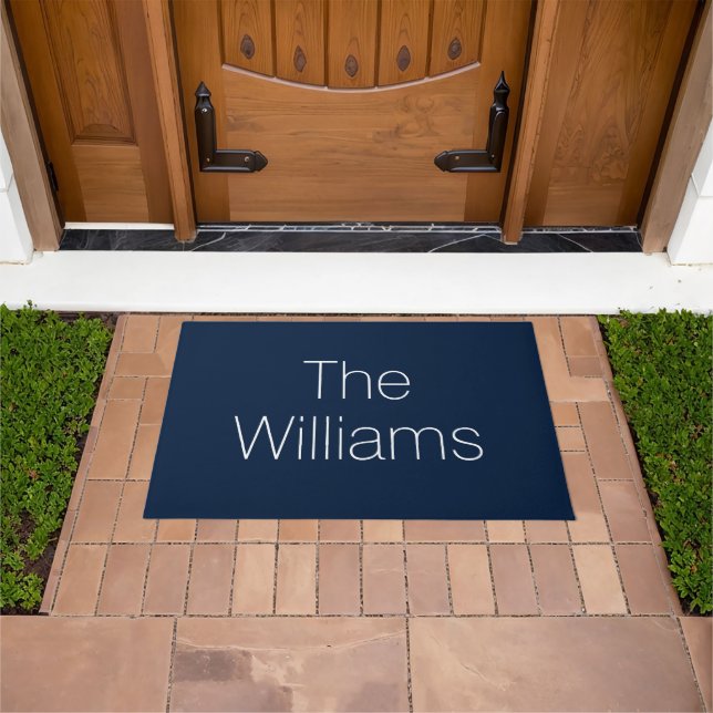Customize Couple's last name family name navy blue Doormat (Outdoor)