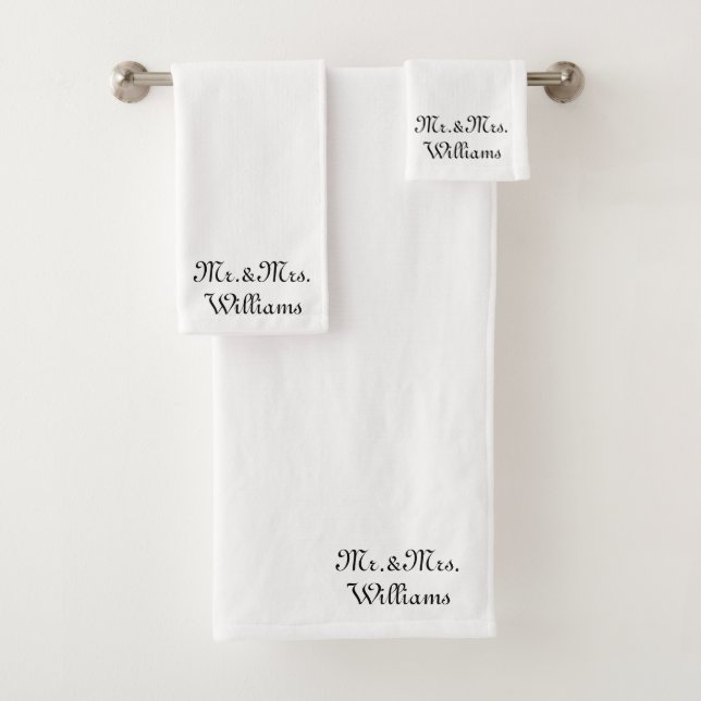 Customize Couple's last name Mr. & Mrs. black whit Bath Towel Set (Insitu)