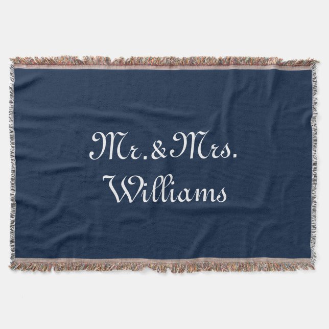 Customize Couple's last name, Mr. & Mrs. navy blue Throw Blanket (Front)