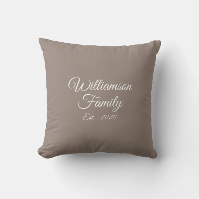 Customize Couple's last name, year, beige greige Throw Pillow (Front)
