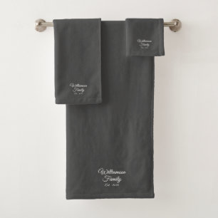 Customize Couple's last name, year charcoal grey Bath Towel Set