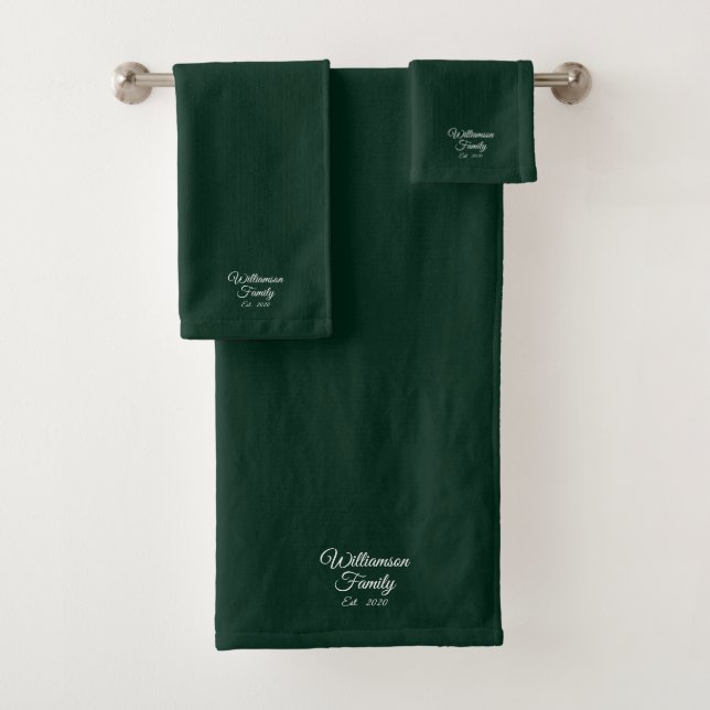 Customize Couple's last name, year dark pine green Bath Towel Set (Insitu)