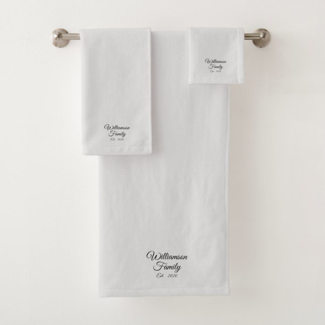 Customize Couple's last name, year light grey Bath Towel Set (Insitu)