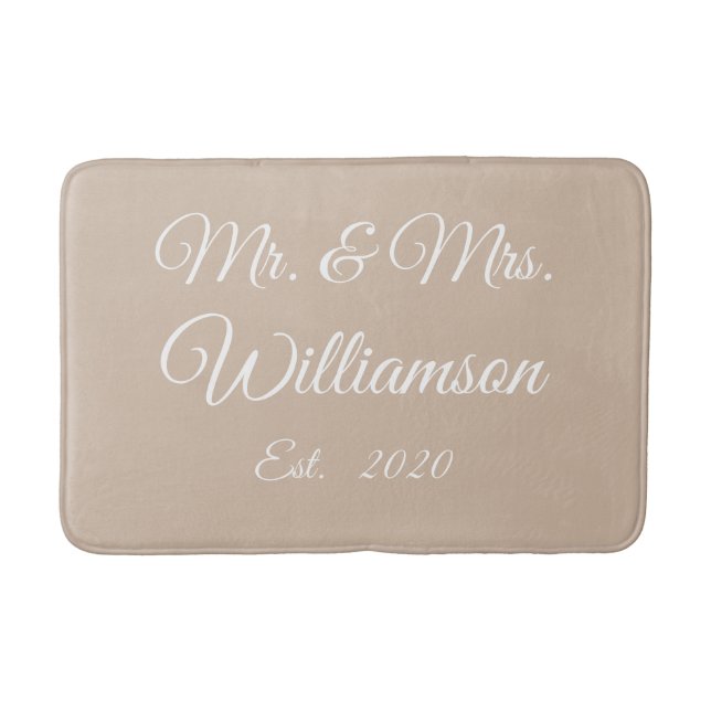 Customize Couple's last name, year, number beige Bath Mat (Front)