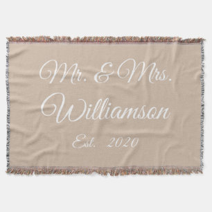 Customize Couple's last name, year, number beige Throw Blanket