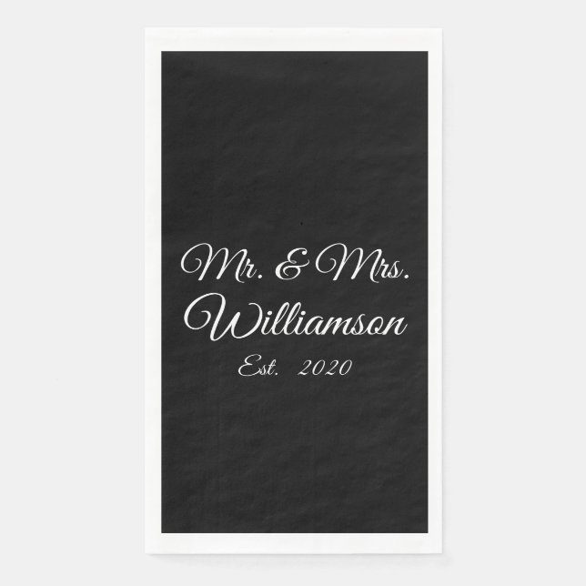 Customize Couple's last name, year, number black Napkin (Front)