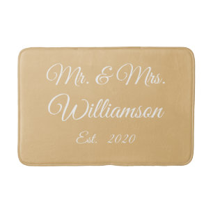 Customize Couple's last name, year, number camel Bath Mat