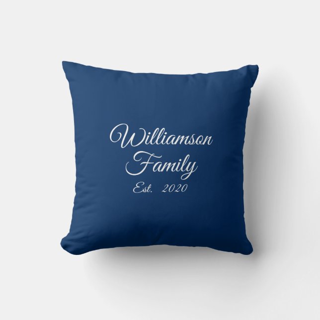 Customize Couple's last name, year, number navy Throw Pillow (Front)