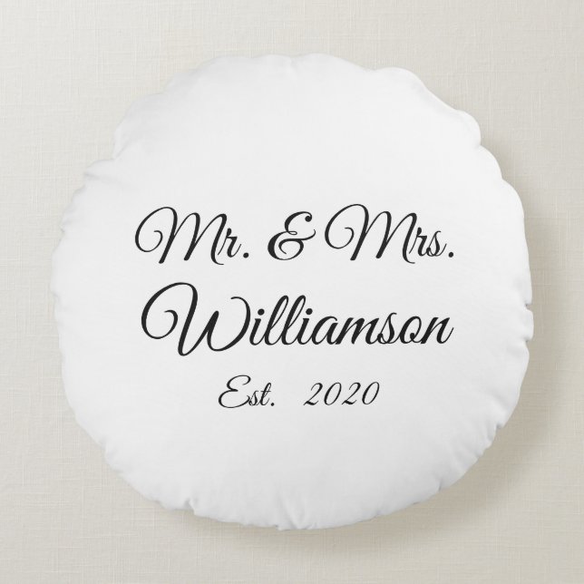 Customize Couple's last name, year, number Round Pillow (Front)