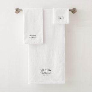 Customize Couple's last name, year, number white Bath Towel Set
