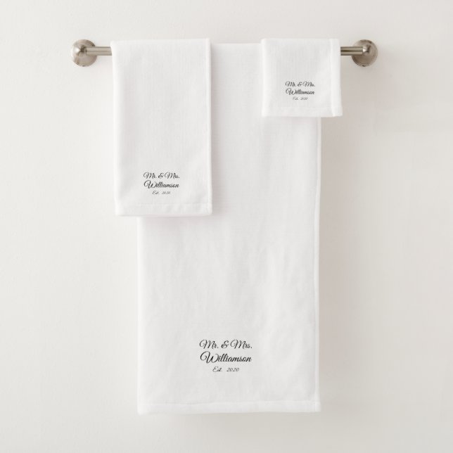Customize Couple's last name, year, number white Bath Towel Set (Insitu)