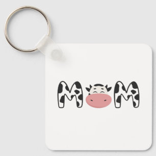 Customize: Cow Mom of The Birthday Girl Farm Keychain