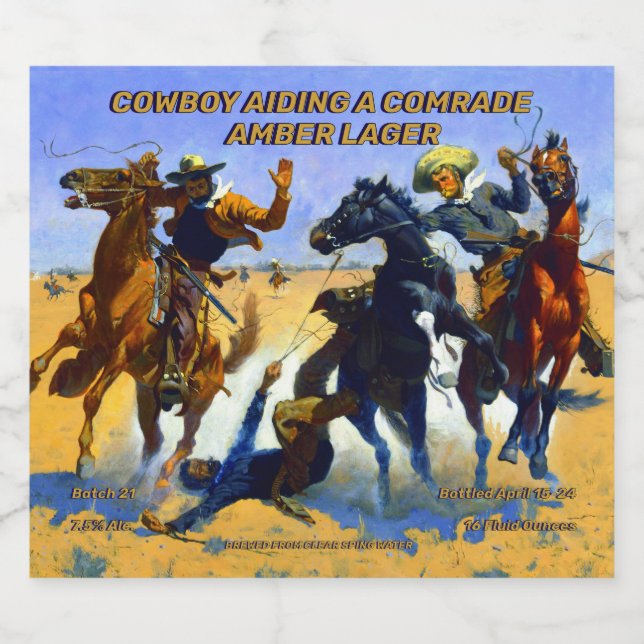 Customize Cowboy Aiding A Friend Detailed Home  Beer Bottle Label (Single Label)