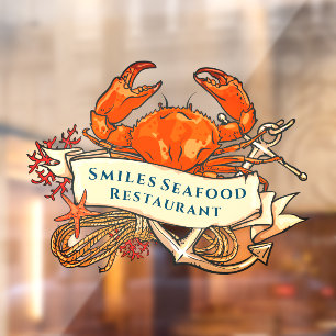 Customize Crab Seafood Anchor Restaurant Front  Window Cling