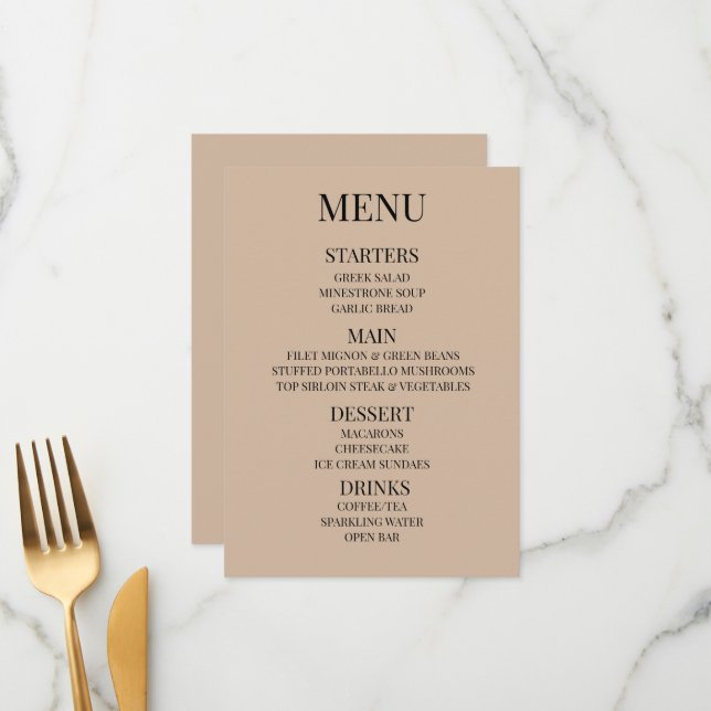 Customize - Create Your Own Custom Beige Menu (Front/Back In Situ)