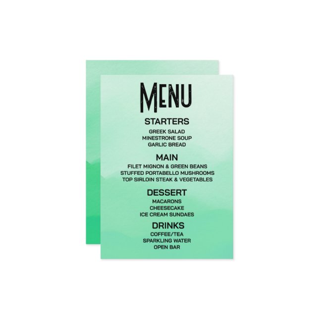Customize - Create Your Own Green Ombré Watercolor Menu (Front/Back In Situ)