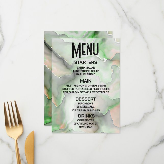 Customize - Create Your Own Light Green Marble Menu (Front/Back In Situ)