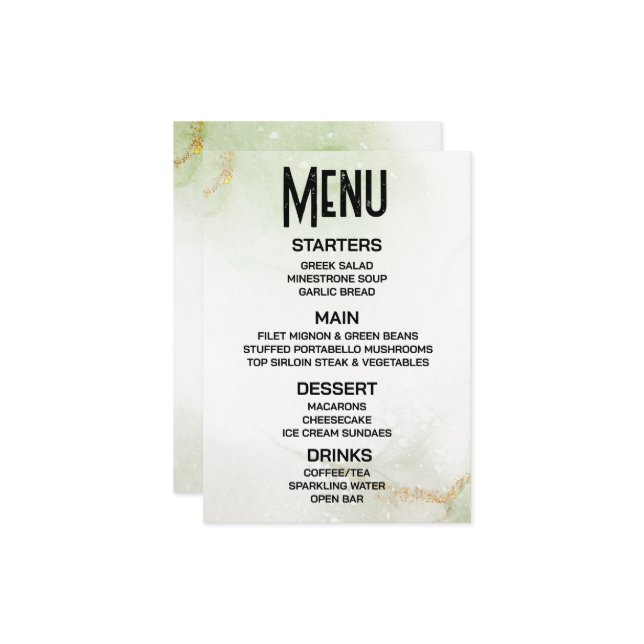 Customize - Create Your Own Subtle Green Marble Menu (Front/Back In Situ)
