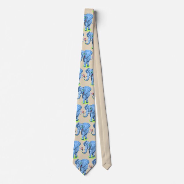 Customize Cute Blue Elephant Party Tie (Front)