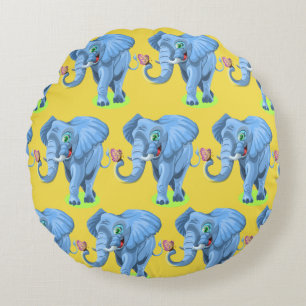 Customize Cute Blue Elephant Round Pillow