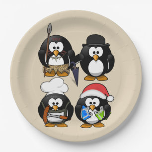 Customize Cute Penguins Party Paper Plate