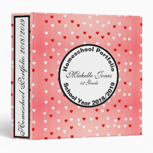 Customize Cute Pink Hearts Homeschool Portfolio Binder
