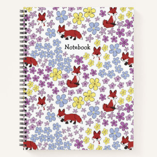 Customize Cute Red Fox Colourful Flowers Notebook