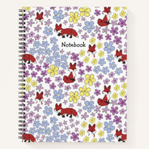 Customize Cute Red Fox Colourful Wildflowers Notebook