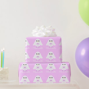 Customize Cute Snowy White owl on Light Pink Wrapping Paper