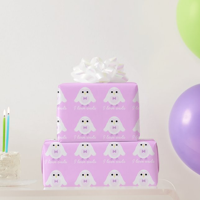 Customize Cute Snowy White owl on Light Pink Wrapping Paper (Party Gifts)