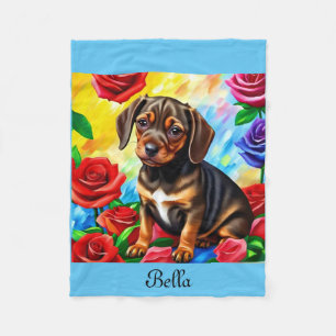 Customize Dachshund Puppy colourful Fleece Blanket